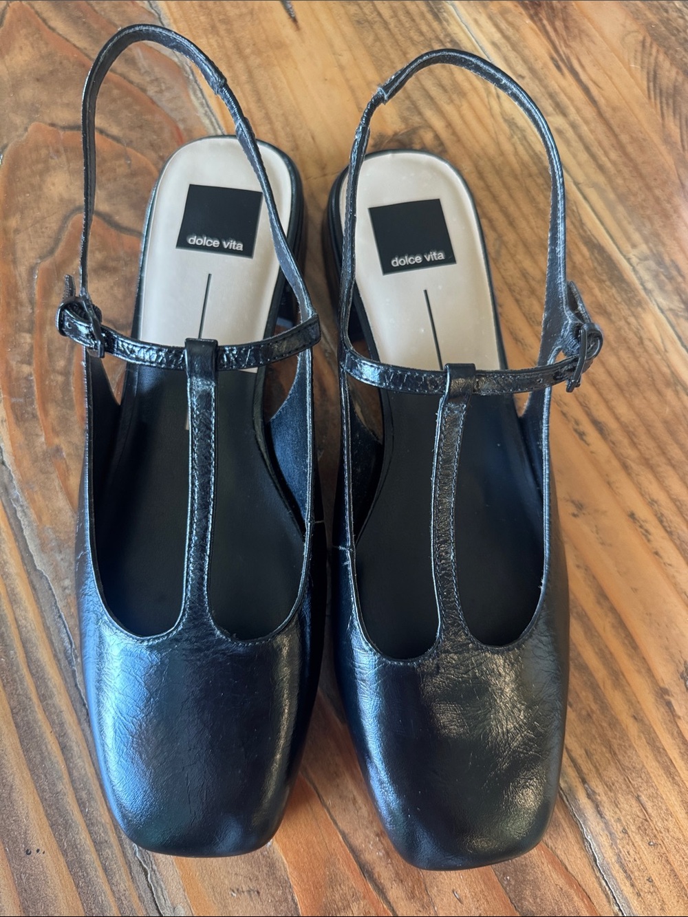 Dolce Vita Mary Jane Crinkle Patent Leather Flat with buckle strap